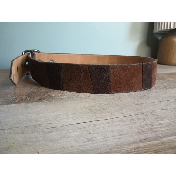 Vtg Yves Saint Laurent Patchwork Suede Split Cowhide Chunky Statement Belt Boho main image 12